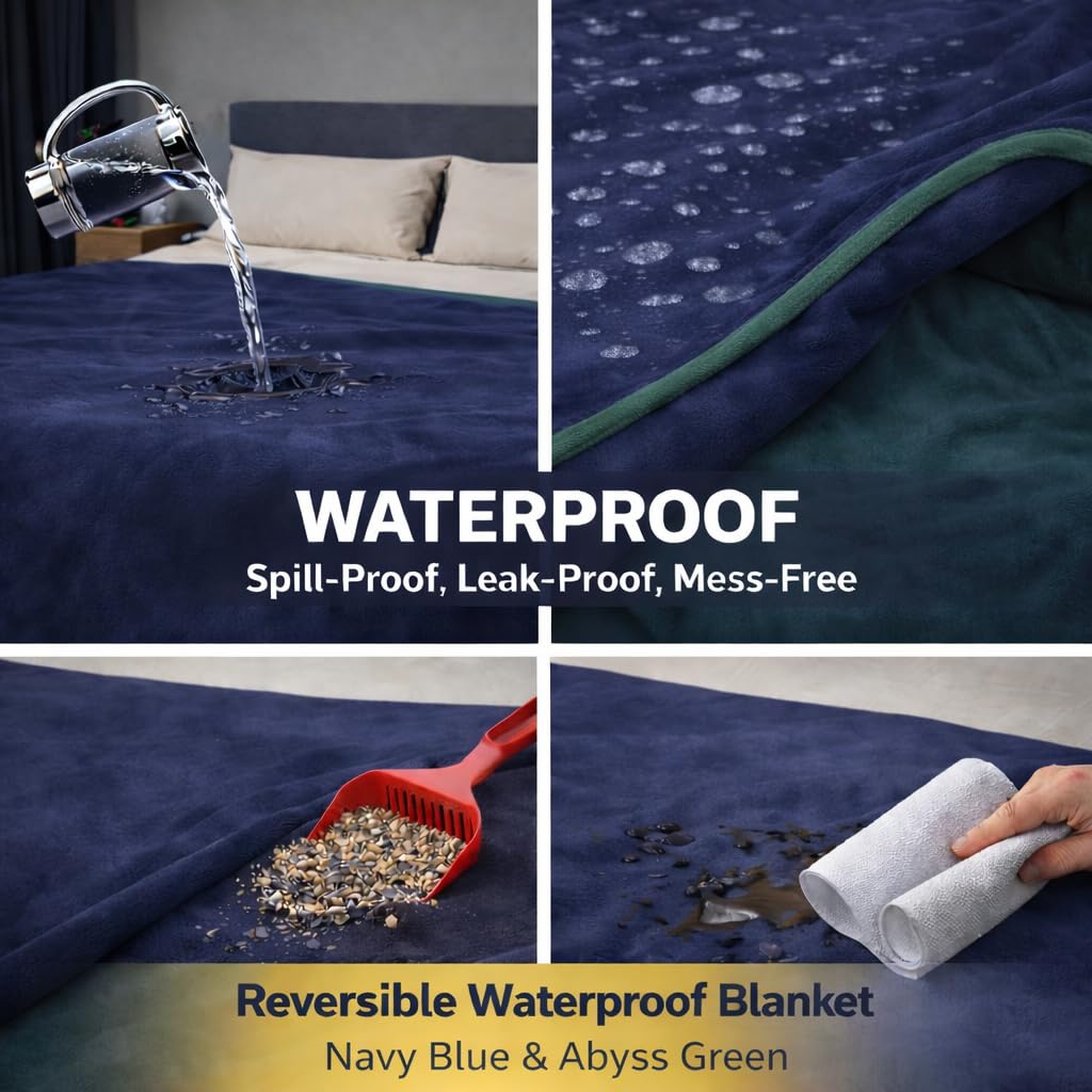 Manta Reversible Impermeable, excelente Funda Protectora a Prueba de Fugas para Proteger el colchón de la Cama, el sofá de orina y derrames de Adultos, bebés, Perros, Mascotas (Azul
