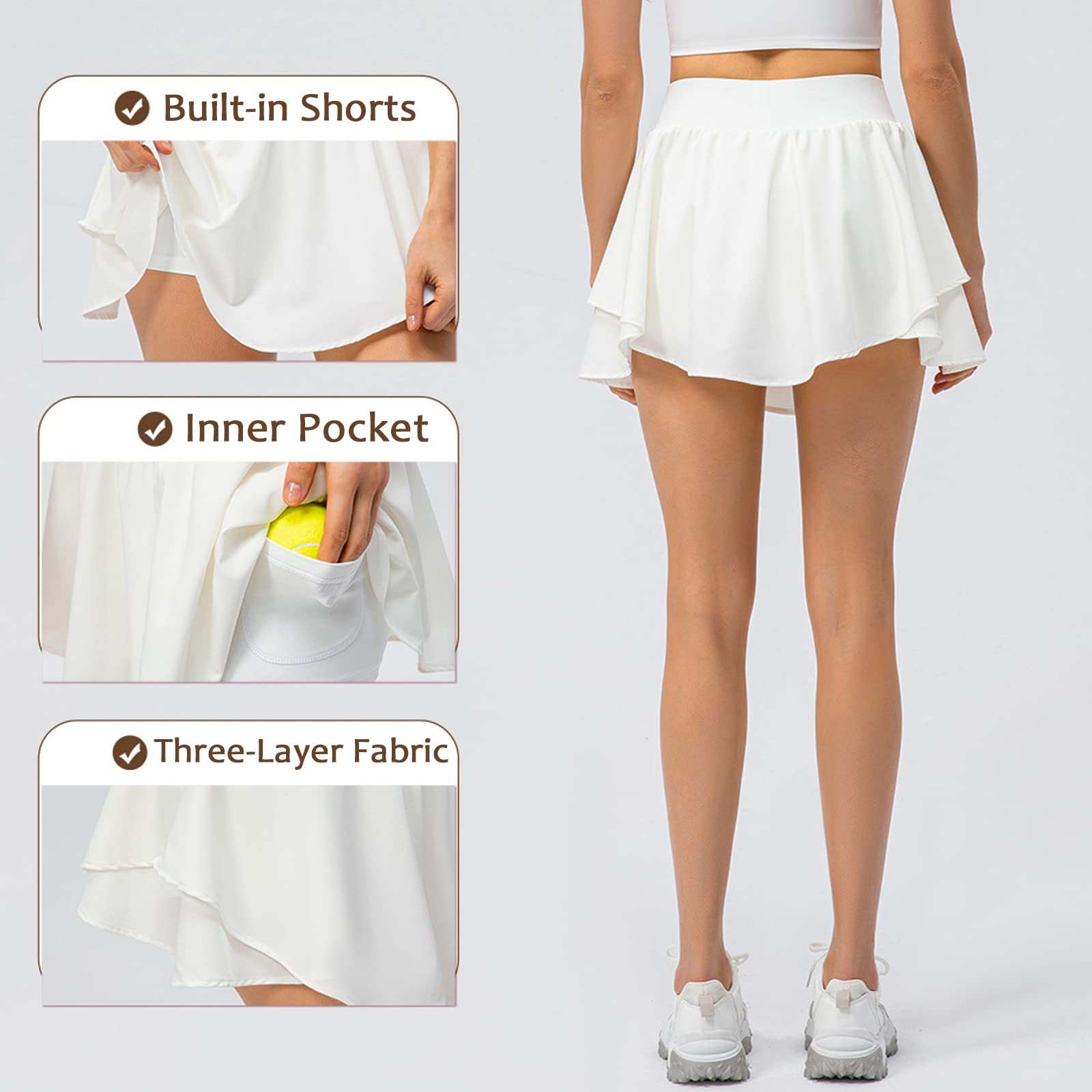 Tennisrock Damen Tennis Skort Damen, Faltenrock Golfrock mit Tasche & Innenhose für Laufen Tennis Golf Uv-Schutz Outdoor Reise