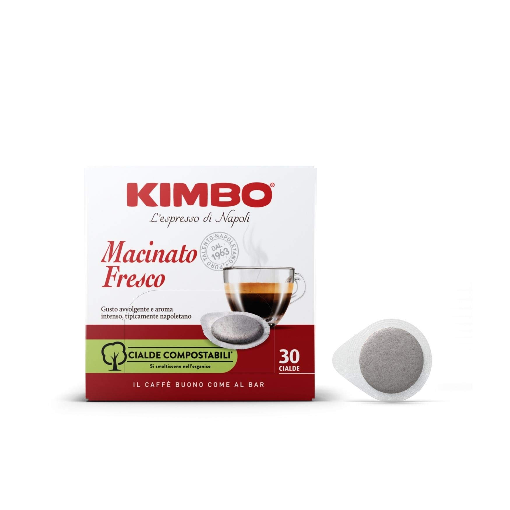 Kimbo Dosis de café compostables ESE molidas frescas, tostado oscuro, 6 paquetes de 30 cápsulas (total 180 cápsulas)