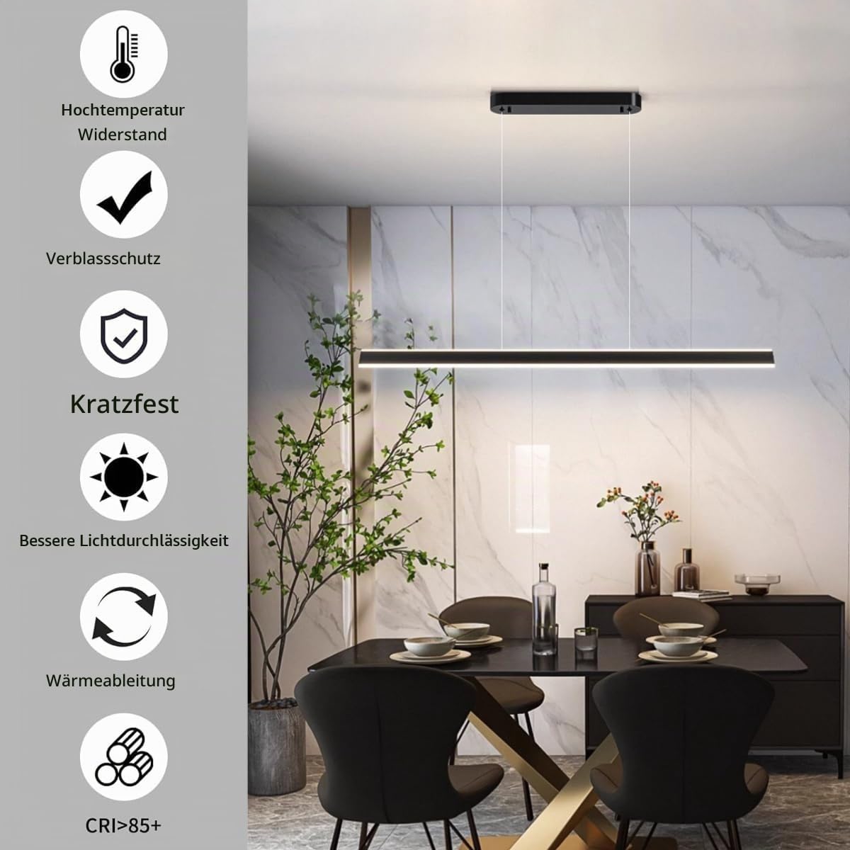 Pendelleuchte Esstisch RGB Dimmbar 120cm Schwarz Lineare Hängelampe mit Fernbedienung & App-Steuerung Höhenverstellbar Modern Design Esstisch Lampen Hängend für Großes Esszimmer Küche Wohnzimmer