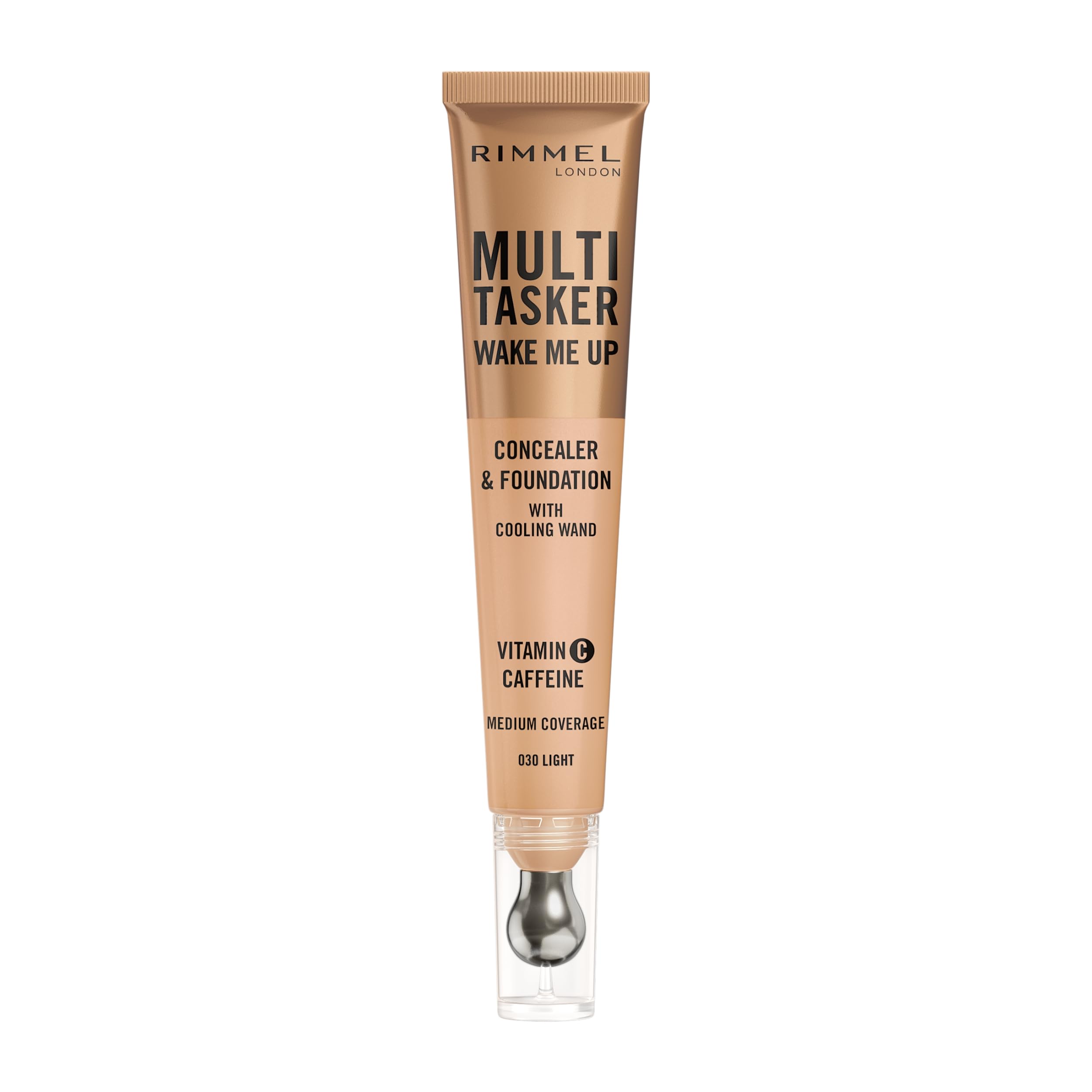 Multi-Tasker Wake Me Up Foundation & Concealer 030 Light, Depuffs & Brightens Dark Circles, Metallic Cooling Applicator, Caffeine & Victamin C, 2% Niacinamide, Vegan, Cruelty free