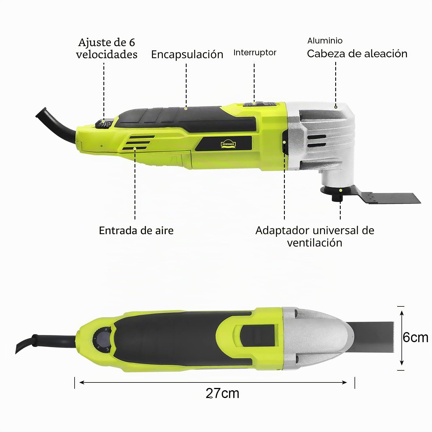 DEWINNER Herramientas oscilantes, 6 velocidades variables 0-23000RPM Herramienta multifunción 300W, Accesorios con cuchillas multifunción de fijación