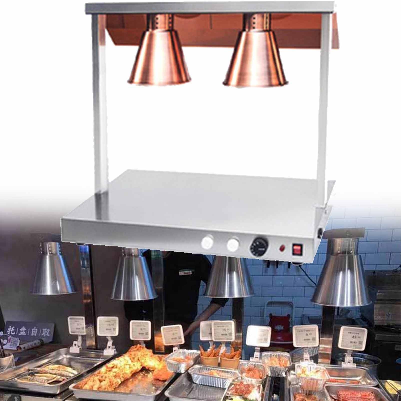 JKJZSALJ Commercial Food Heat Lamp - Electric Warmer For Buffets And Kitchens, Stainless Steel For Home And Business Use,Bronze,doublehead