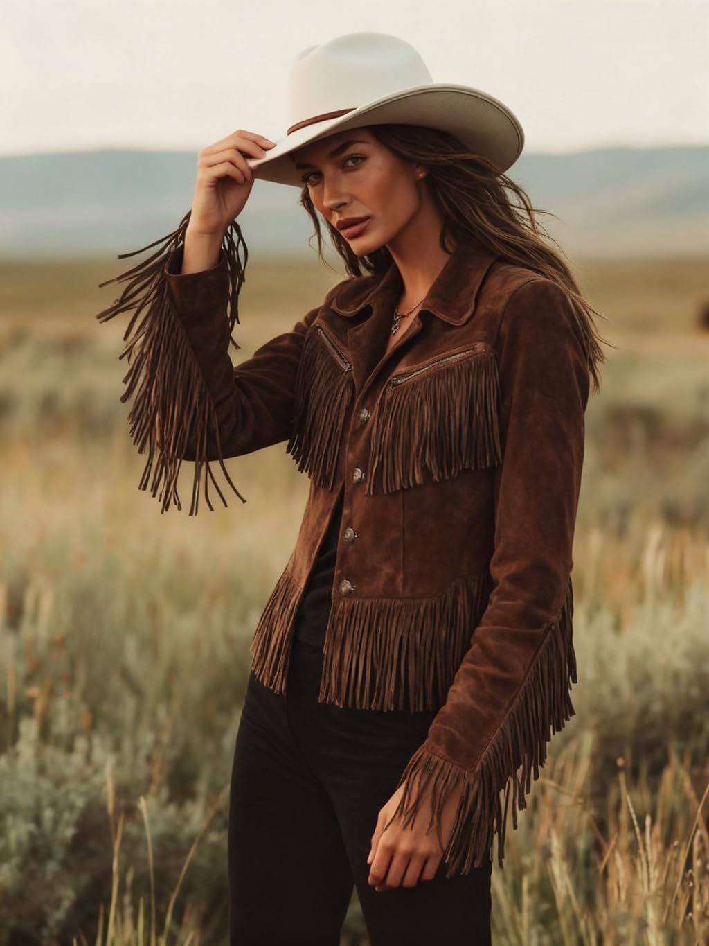Fringe Jacket Women Faux Suede Vintage Cowgirl Style Tassel Button Up Long Sleeve Lapel Womens Western Jacket 2026 - Image 3