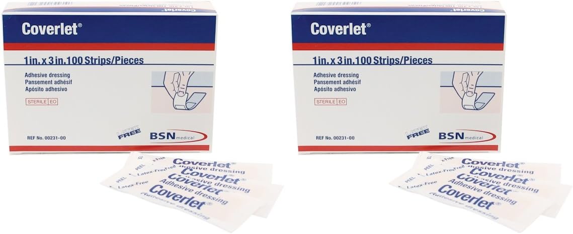 Coverlet Latex-Free Adhesive Dressings Strips - 1 inch X 3 Inches-100 / Box (2 Pack)