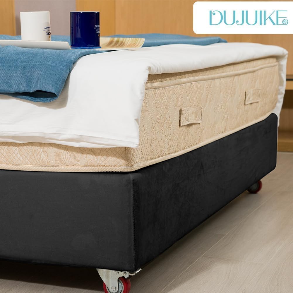 Velvet Bed Frame Cover, Bed Base Wrap Cover, Alternative to Traditional Valance Bed Sheet Skirt Cover, Fully Elastic Around The Base of Your Bed, Easy to Install(Black, Queen Bed Width:59-63")