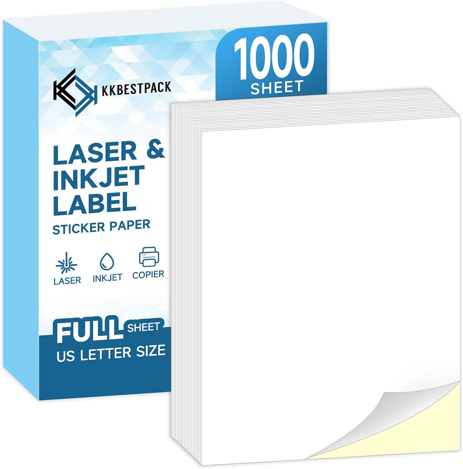 Full Sheets Sticker Paper – 250 Sheets, 8.5" x 11" Letter Size, for Inkjet & Laser Printers