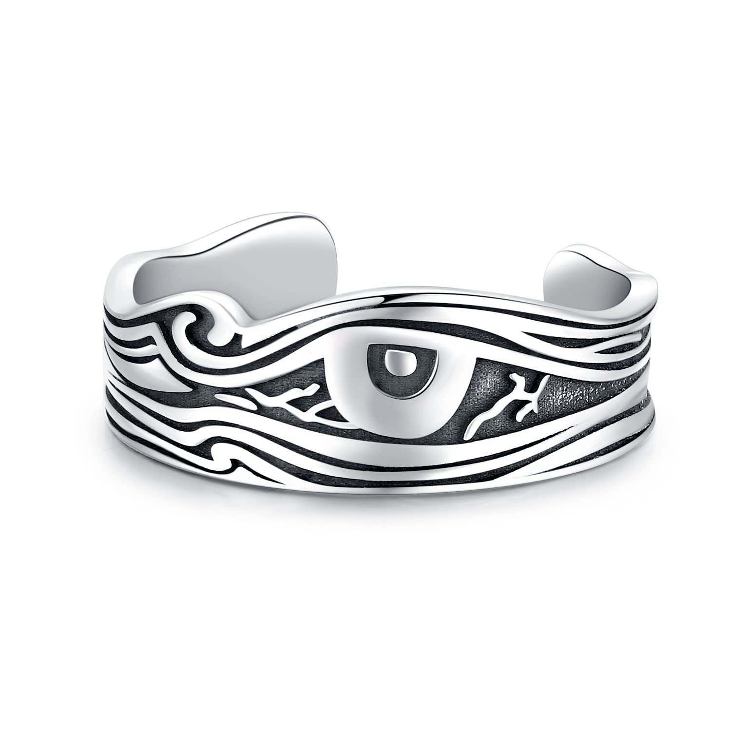 CHENGHONG Viking - Anillos unisex de plata de ley 925 para hombre, diseño de ojo de Horus, ajustable, amuleto de runa, PLATA