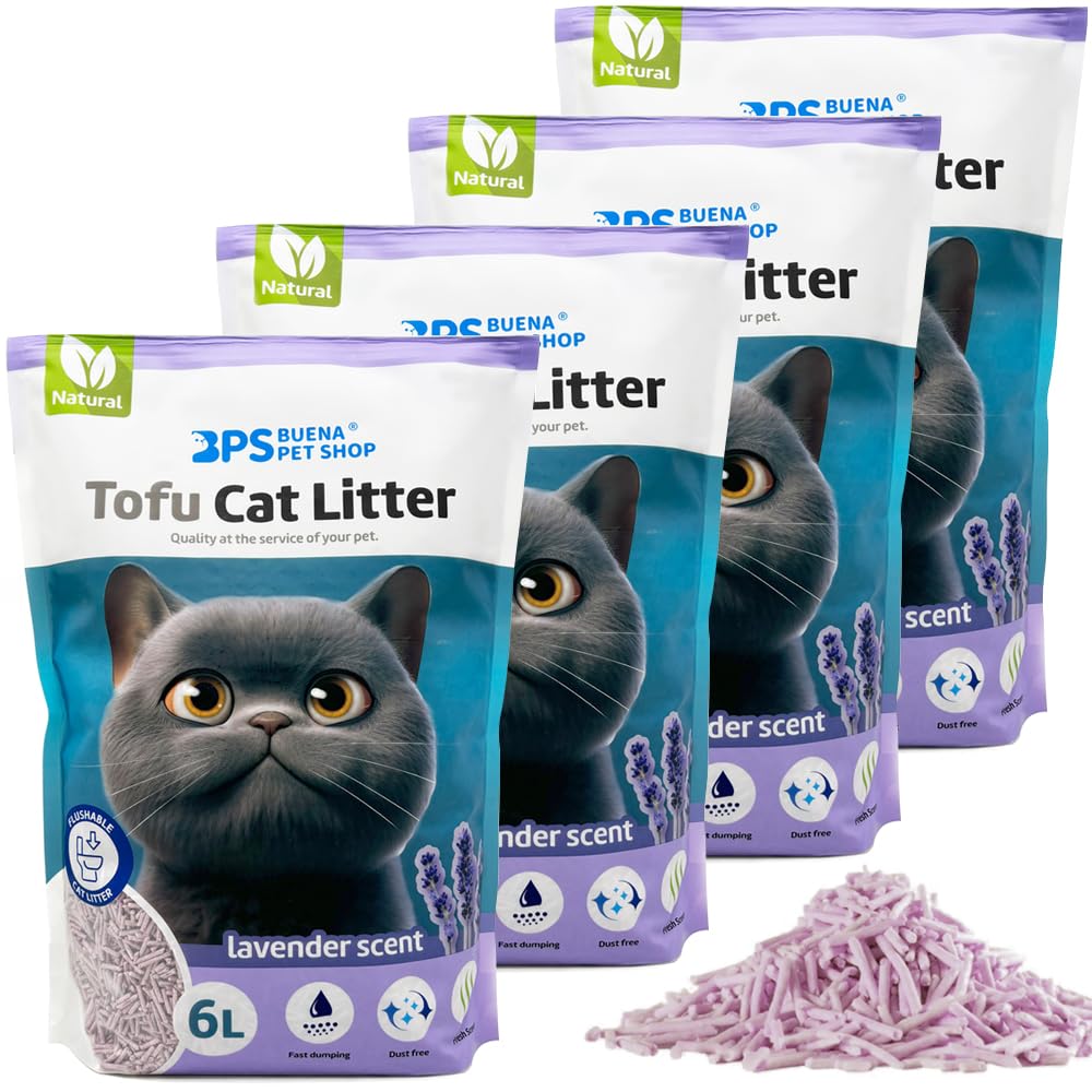 BPS Arena Aglomerante para Gatos Arena de Tofu para Gatos sin Polvo Fácil de Aglomerar Controla los Olores se Lanza en el Inodoro (4Pcs, Lavanda) BPS-15458 * 4