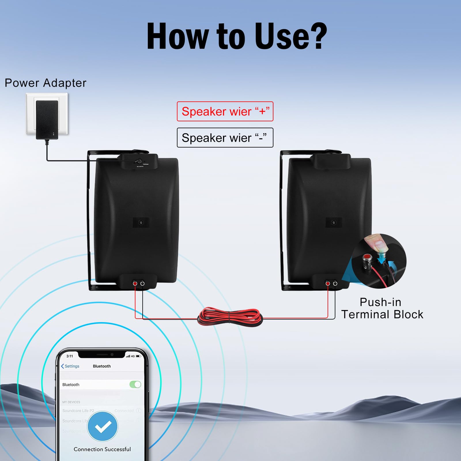 Herdio 6,5 Zoll Bluetooth-Outdoor Lautsprecher wasserdicht mit leistungsstarken Bass Wandmontage Lautsprechern Allwetter-Haltbarkeit für Innen im Freien im Freien Home Deck Veranda (Paar, Schwarz