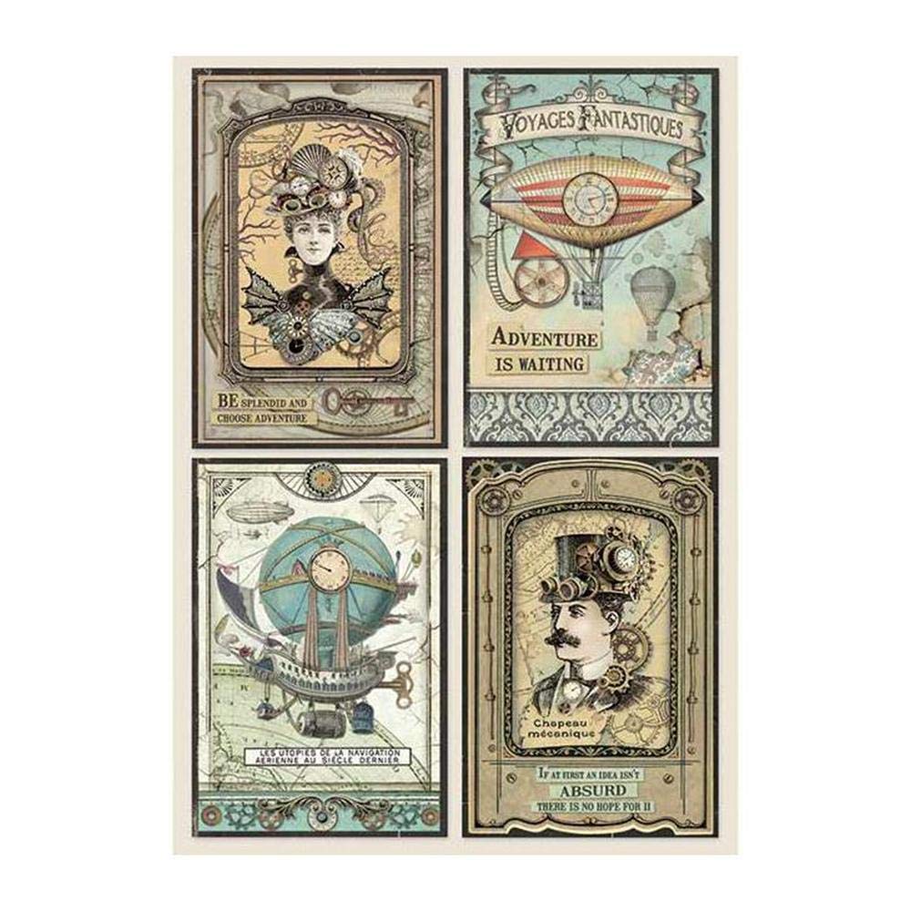 STAMPERIA INTERNATIONAL, KFT Stamperia-Rice Paper-Voyages Fantastiques Cards, Multicoloured, One Size, DFSA4368