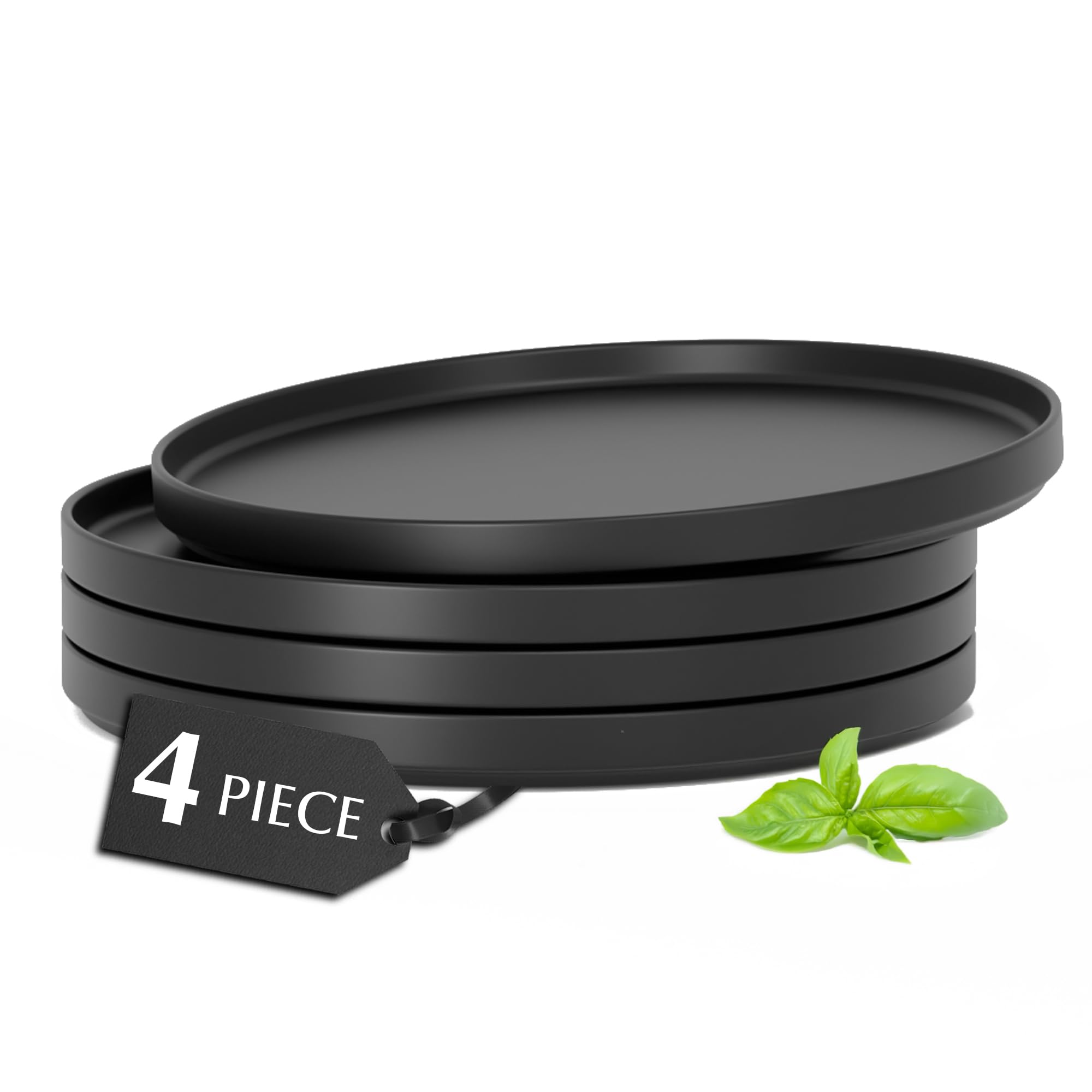 MIAMIO – Dessert Plates Set of 4 Ceramic Dishwasher & Microwave Safe 8 Inch – Luxe Collection, Salad Plates Stoneware Appetizer Side Plates (Black, Small)