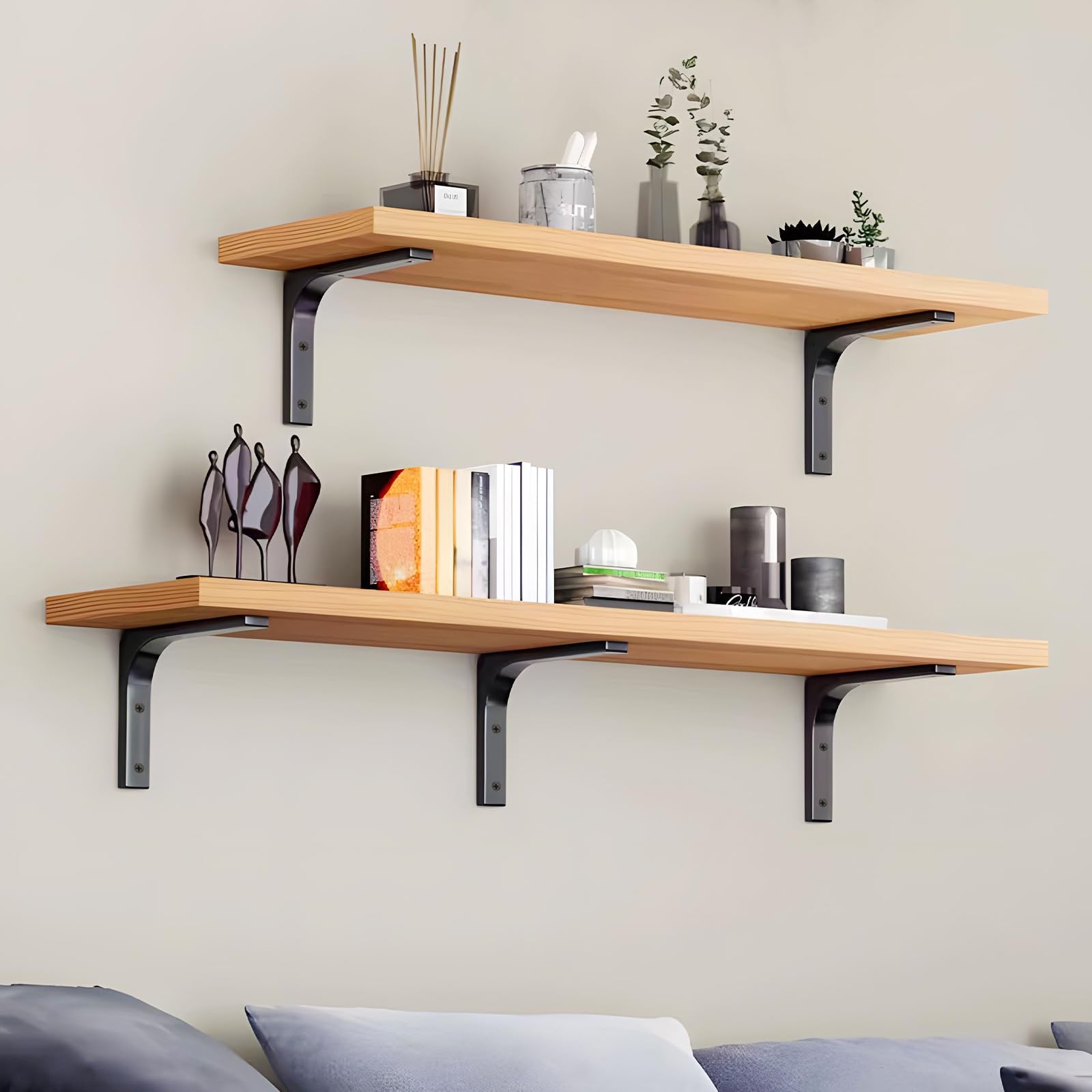 Soportes de estante de metal de 12 x 10 pulgadas, soportes de ángulo para colgar en L, soporte de pared de hierro para soporte de encimera, junta de soporte de esquina, negro, 4 unidades