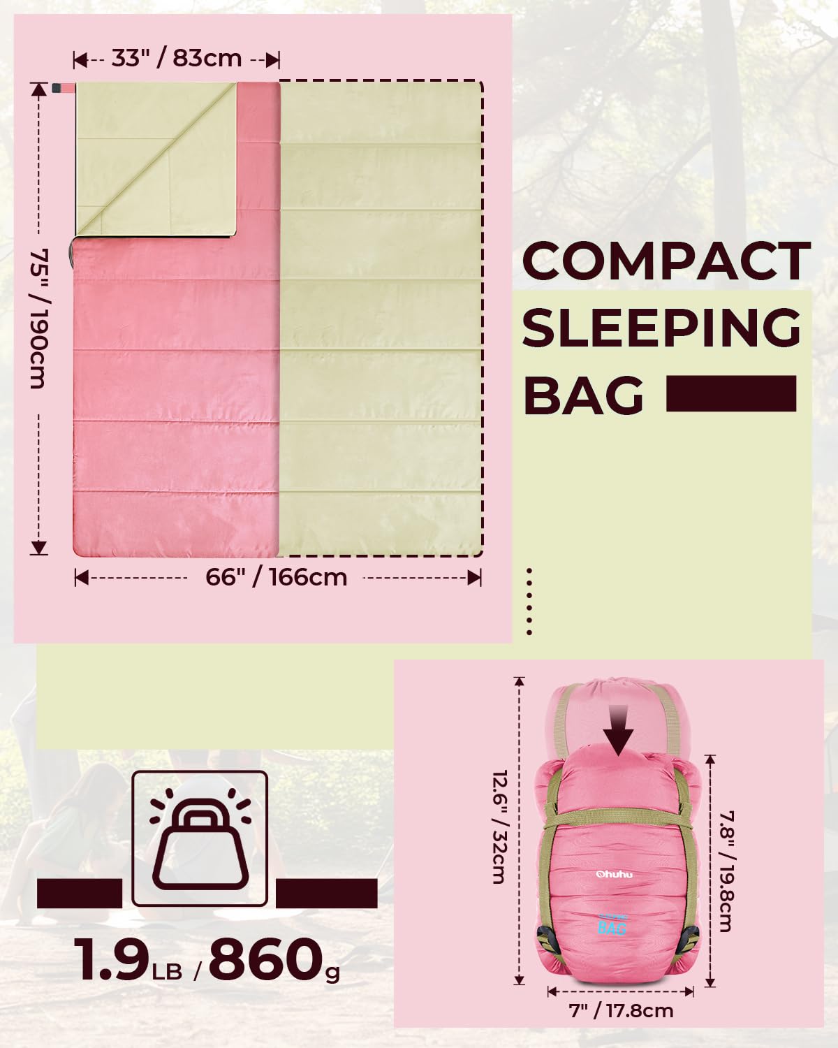 Sacco a Pelo, Ohuhu Estate Sacchi a Pelo per Adulti Sacchi a Pelo Leggero e Idrorepellente per Uso Interno ed Esterno,Zaino in Spalla e Campeggio ed Escursionismo, 15℃-25℃