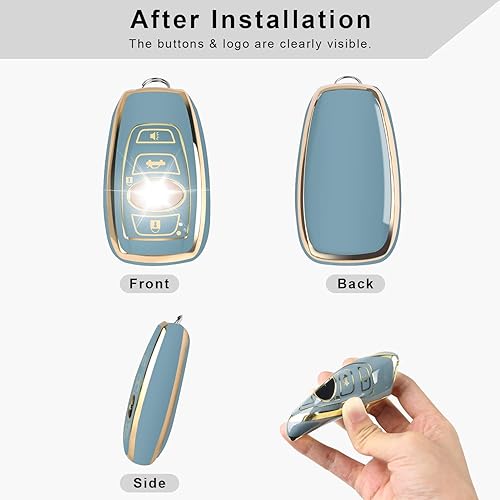 Miniatura 2 de QBUC Funda para llavero Subaru con llavero de cuero genuino para Subaru Forester CrossTrek Ascent Outback Legacy WRX, etc. (azul)