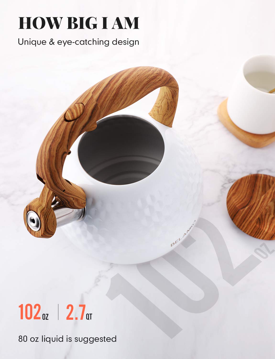 BELANKO Stainless Steel Tea Kettle - Whistling & Cool Handle -3