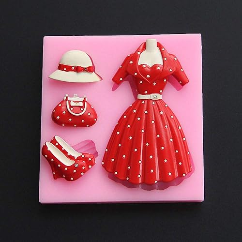 Miniatura 2 de Falda de silicona para mujer, molde de fondant, tacón alto, bolsa de zapatos, sombrero, chocolate, caramelo, princesa, vestido de goma, pasta de