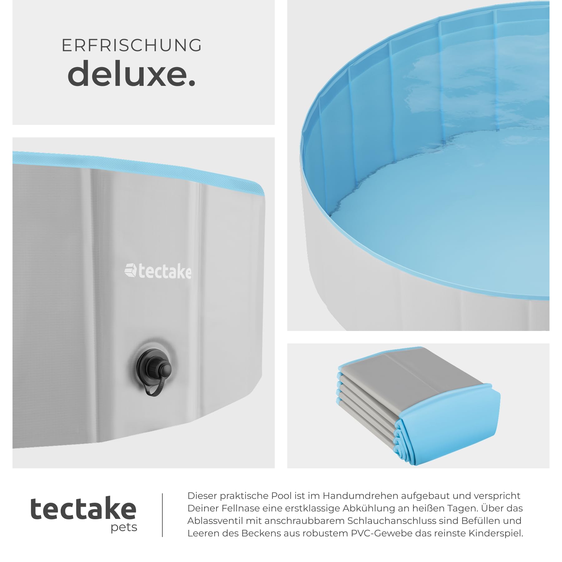 tectake® Swimming Pool, nutzbar als Planschbecken oder Bällebad für Hunde, Faltbare Badewanne, Hundepool, Hundewanne, Aufstellpool, Swimmingpool, Hundebadewanne, Bällebad Hunde - 120cm ⌀
