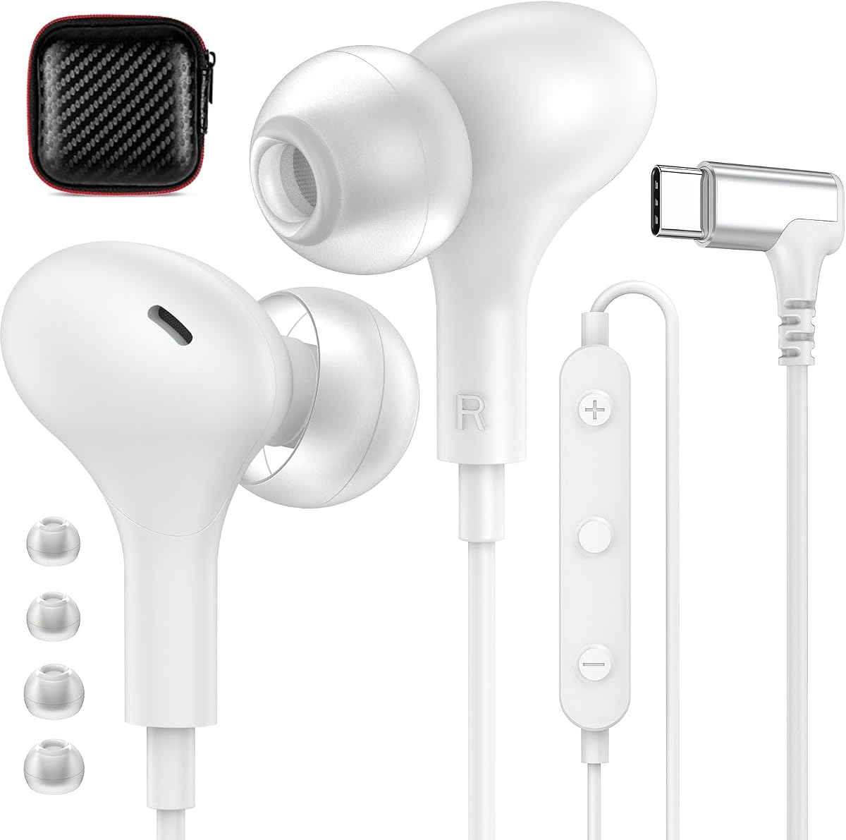 APETOO USB C Headphones Magnetic Wired Earbuds with Mic & Volume Control | Type C Right Angle In-ear Earphones Noise Canceling, Stereo Bass for iPhone 17 16 15/iPad Pro/Samsung/Google Pixel/OnePlus