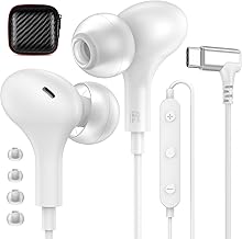 APETOO USB C Headphones Magnetic Wired Earbuds Noise Canceling Right Angle Type C in-Ear Earphones with Mic Volume Control Stereo Bass for iPhone 17 16 15/iPad Pro/Samsung/Google Pixel/OnePlus, White