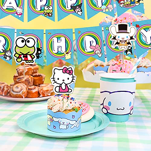 82 Pcs Kitty,Kawaii Theme Birthday Party Decorations,Party Supply Set For Kids With 1 Happy Birthday Banner Garland , 13 Cupcake Toppers,50 Stickers ,18 Balloons For Party Decorations #TOP4