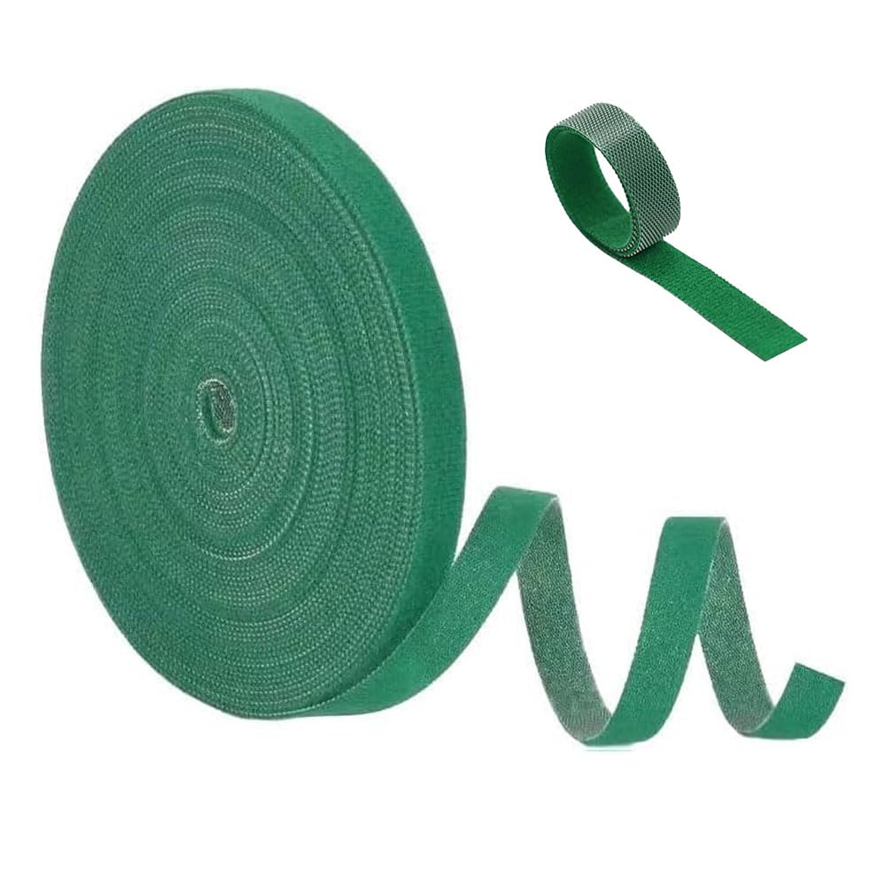 1 Rollo de Cinta para Amarrar Plantas - Agarres Fuertes Reutilizables y Ajustables - Ayuda para Escalar Plantas Resistentes a la Intemperie - 10 mm x 10 m (Verde)