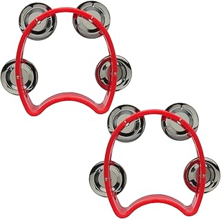 Murtenze 2 Pack Percussion Handheld Tambourines with 4 Jingle Bells, Mini Percussion Rhythm Musical Instrument for School, Party (Red)