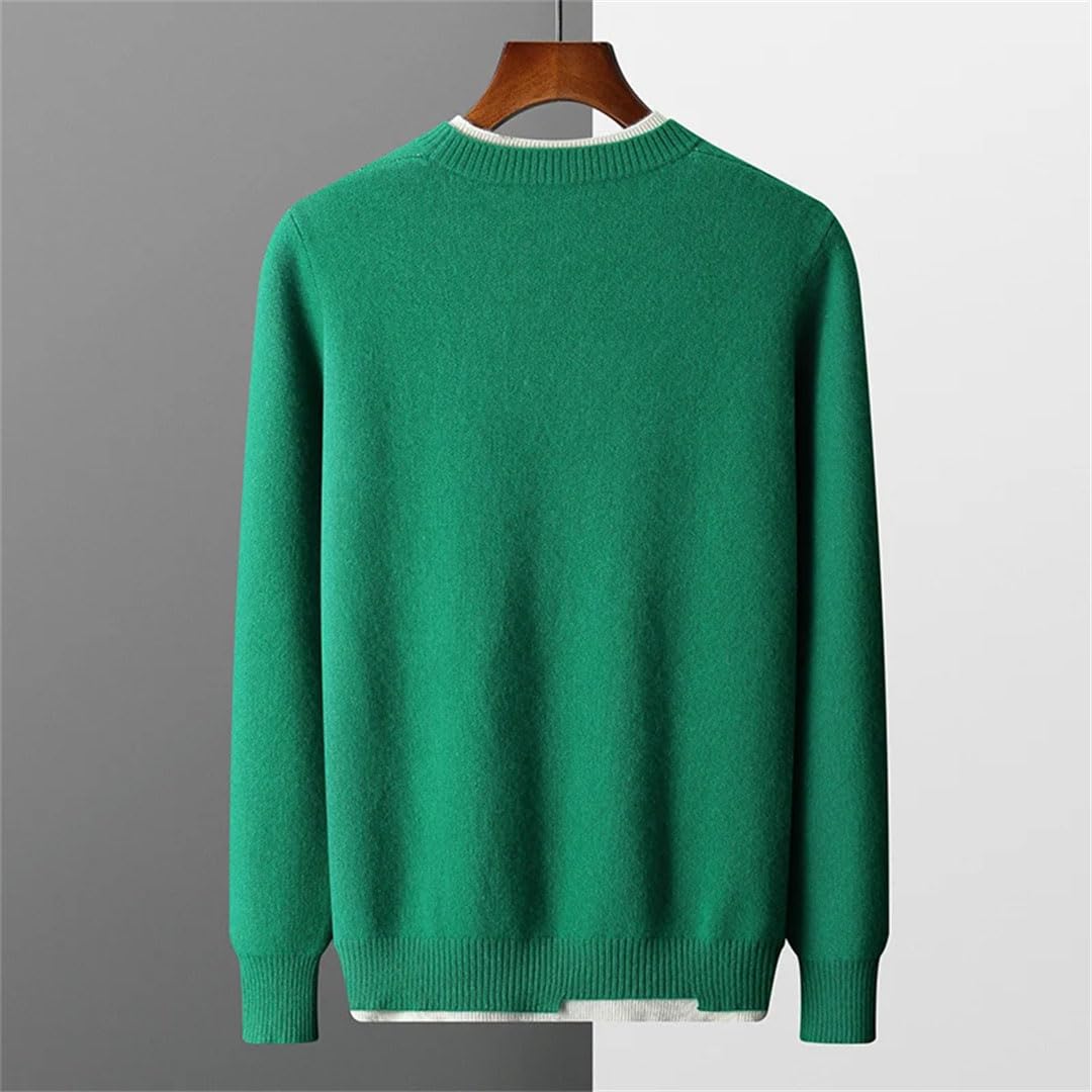 Suéter de cachemira de lana maciza para hombre, cuello redondo, dos suéteres gruesos, jacquard, talla grande, chaqueta de punto cálido