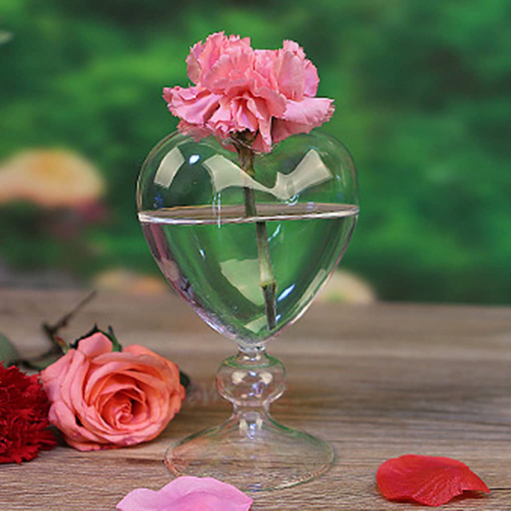 Vaso Di Vetro A Forma Di Cuore Con Cornice In Legno Vintage, Portafiori Da Tavolo – Decorazione Originale Per Casa E Ufficio - 5