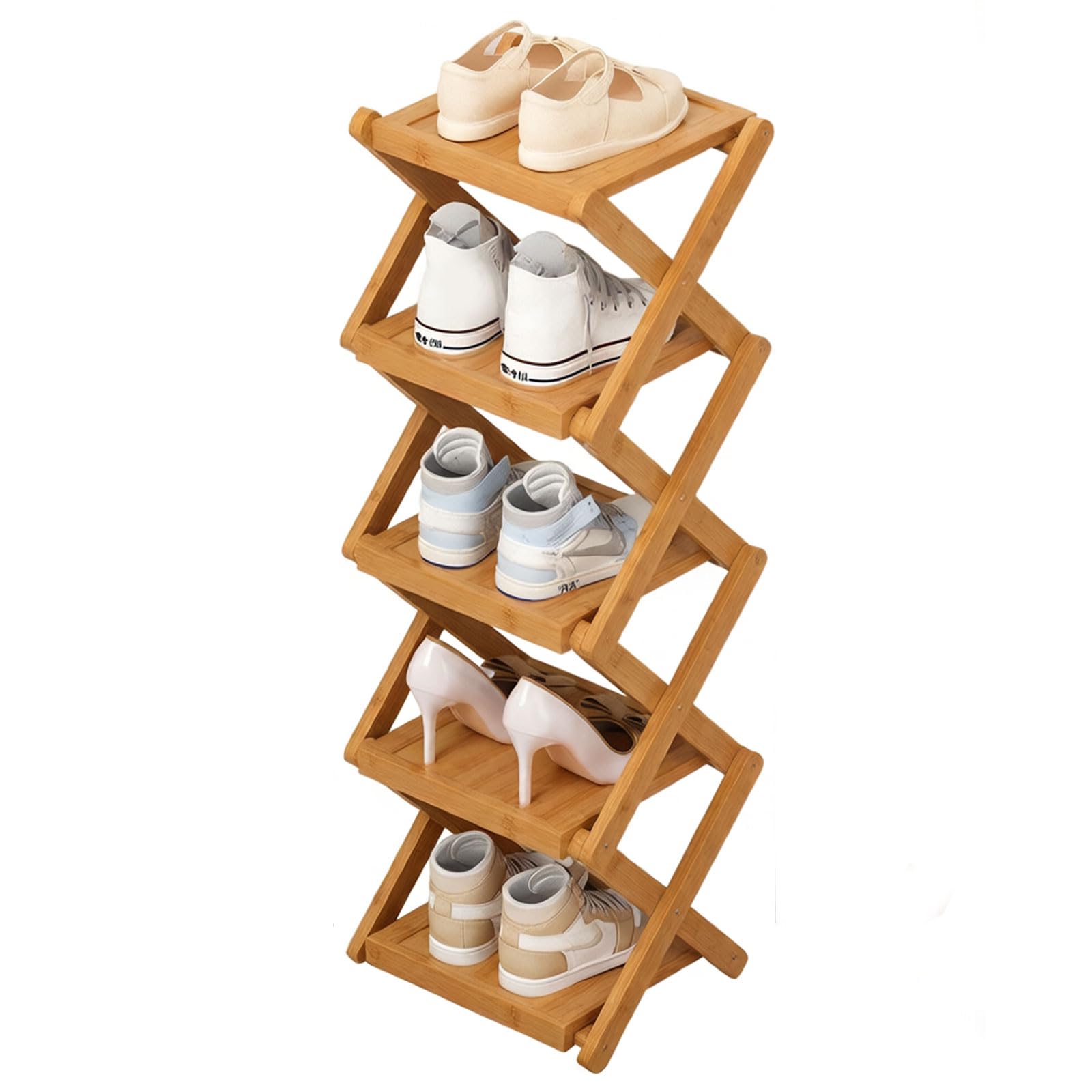 Meuble à chaussures fin en bambou pliable à 5 niveaux pour entrée étroite