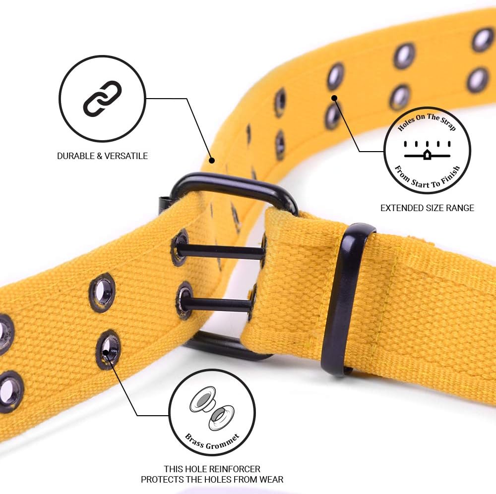 B-black+dark Coffee Canvas Double Grommet Hole Belt view 2