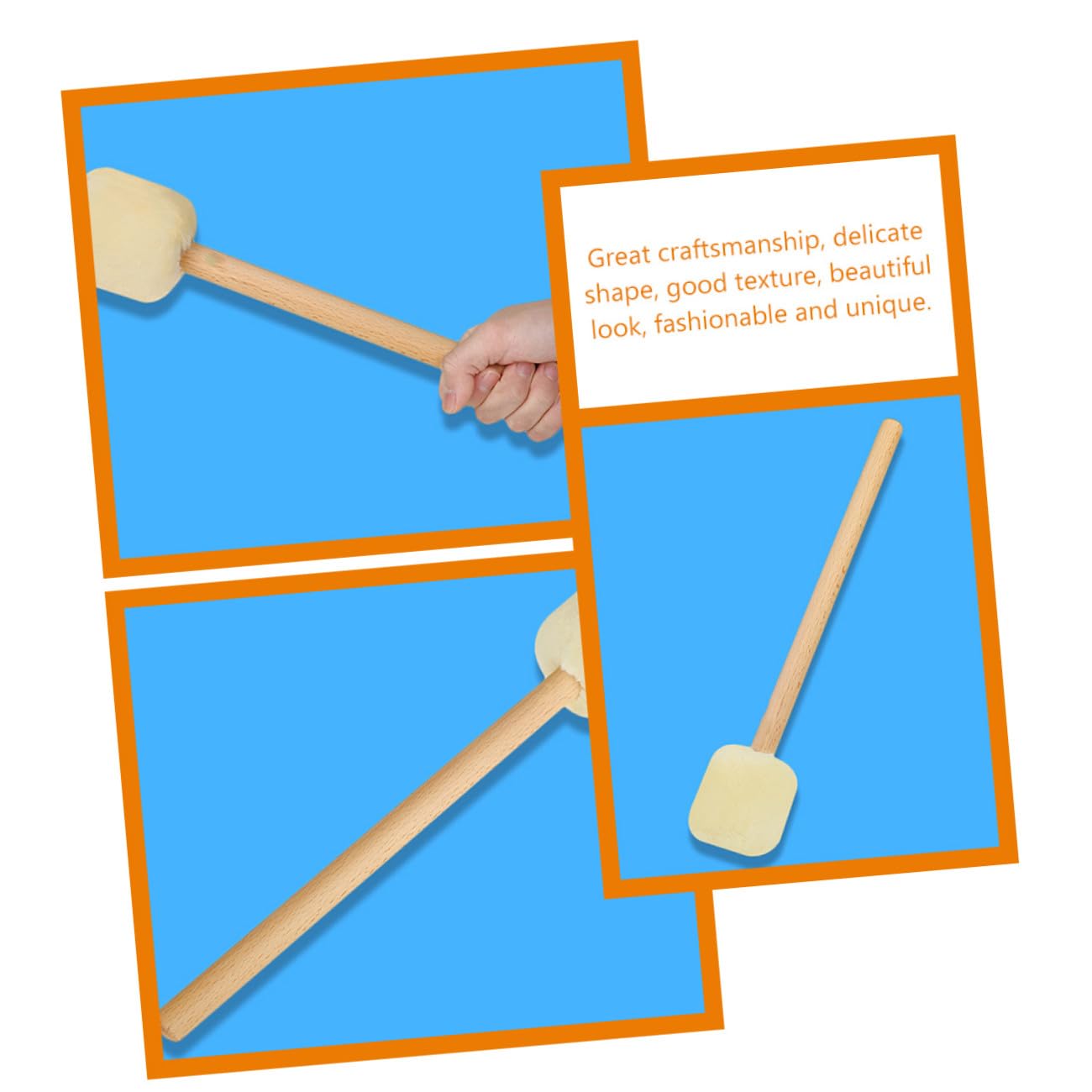 Toyvian 2pcs Baguettes de Batterie en Bois de Hêtre Tête en Feutre Beige, Poignée Facile à Saisir, pour Grosse Caisse et Bols Chantants