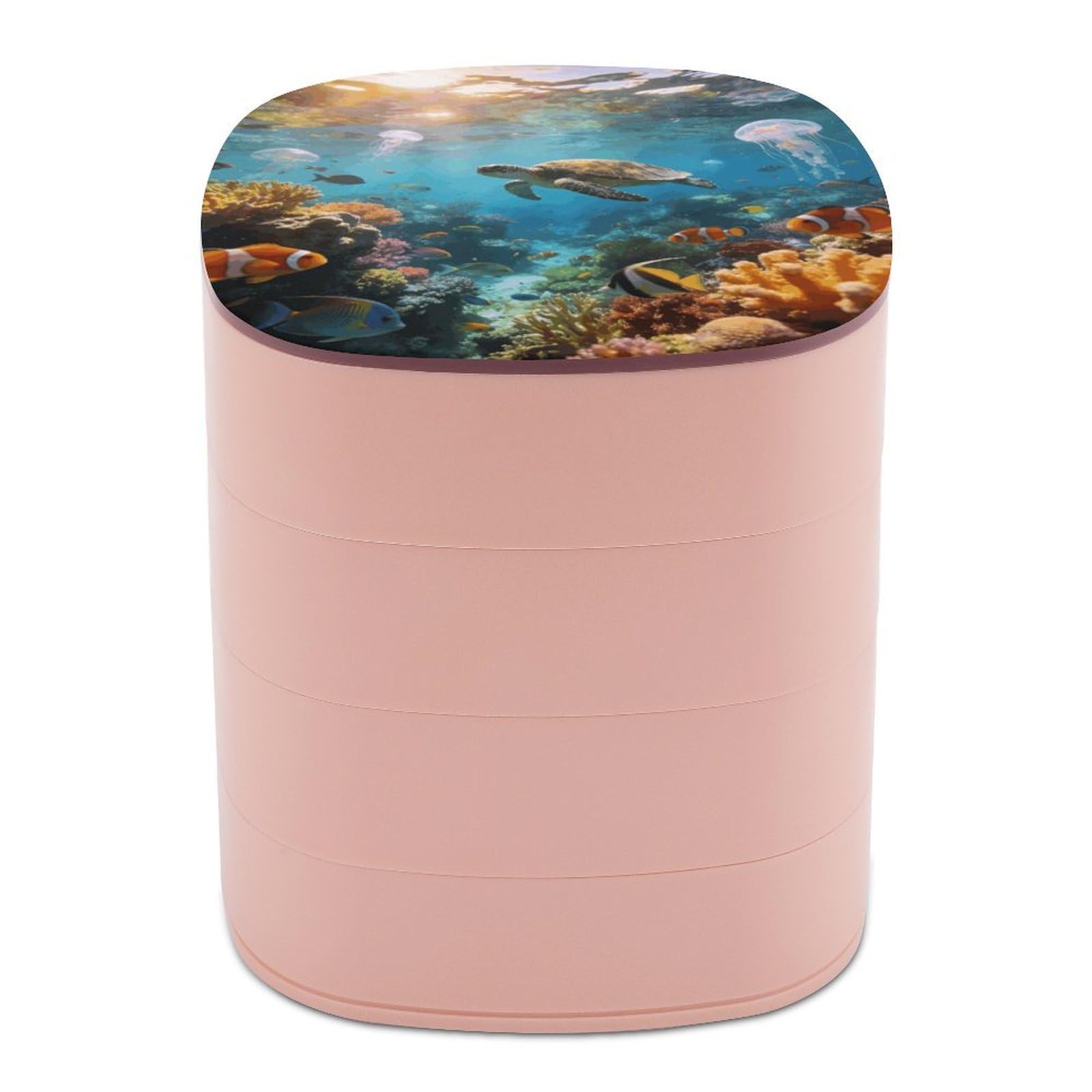 LZQPOEAS Underwater World Jewelry Box Women Jewelry Organizer Travel Jewelry Case Cute Necklace Ring Storage Organizer 4-Layer Rotating Jewelry Tray Case with Mirror for Bracelets