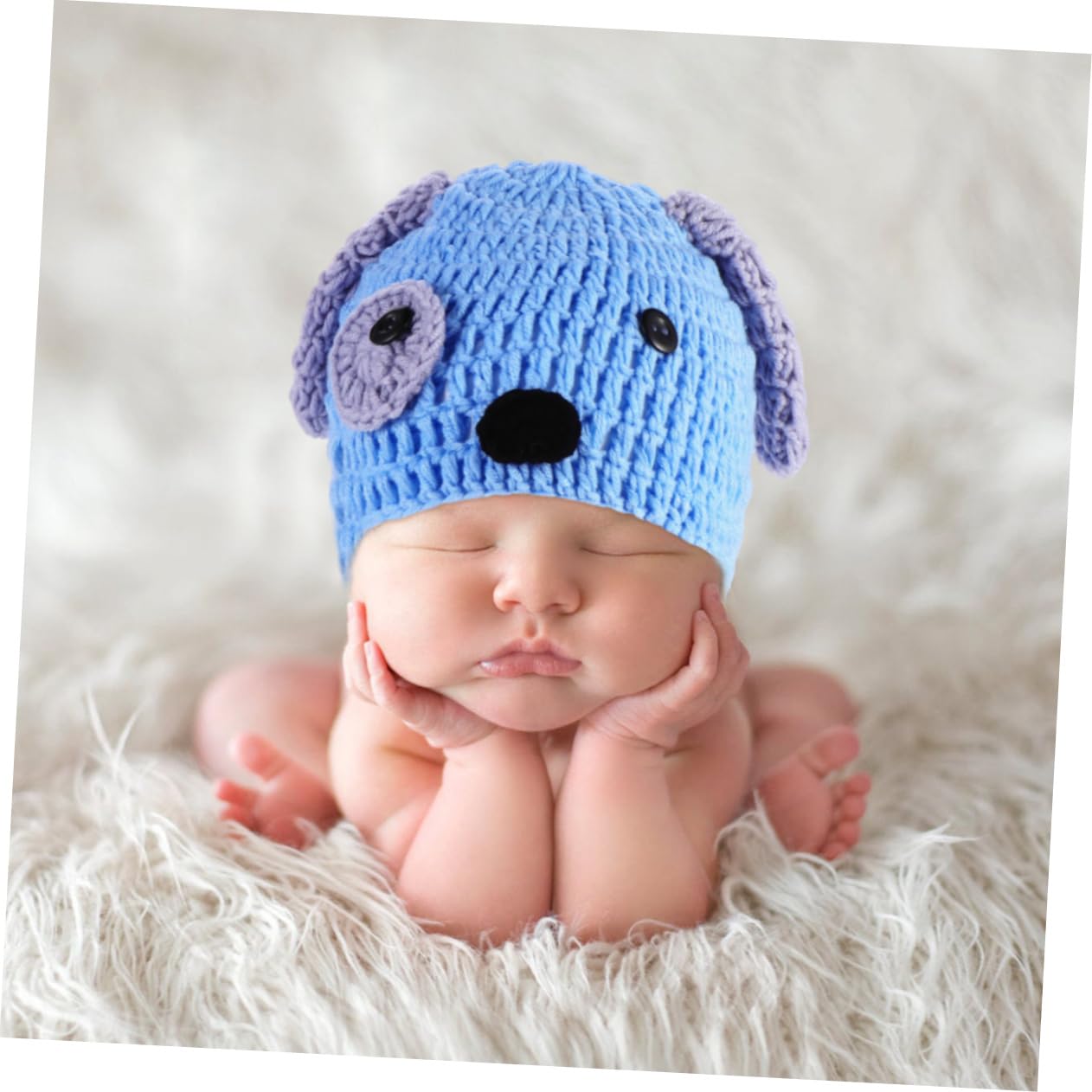 OUNONA Conjunto Ropa De Tejida Mano Para Fotografía De Nacidos Azul Incluye Sombrero Pantalones Cortos Y Accesorios De De Perrito