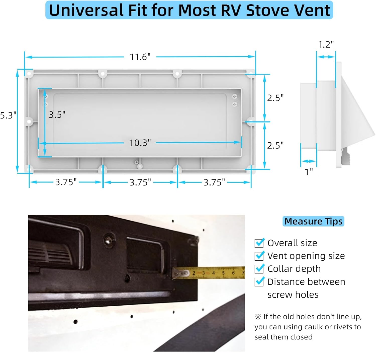 Aluminum RV Essential Replacements: Camper Exhaust Range Hood Vent Cover + Travel Trailer Floor Vent Cover 2x10 Inch