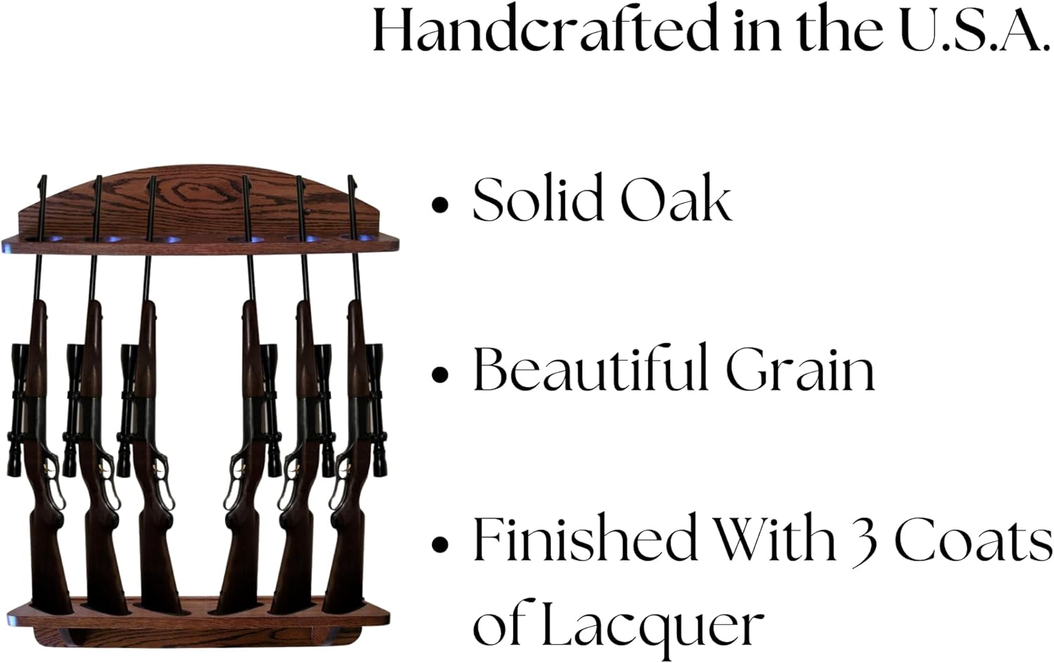 Weaver Wood Designs Gun Rack 6-Gun Solid Oak Wall Display Mount for Rifles and Shotguns