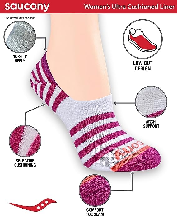 Image of Saucony Women's No Show Cushioned Invisible Liner Socks (8, 16 Pairs)