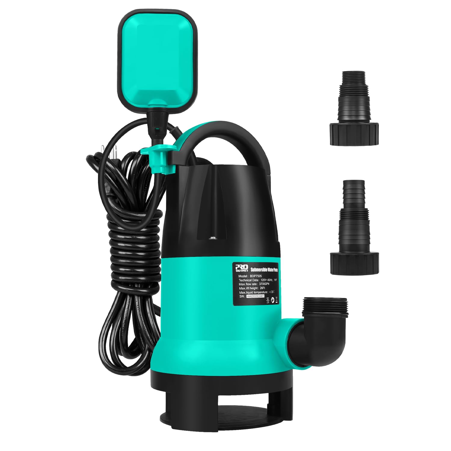 Sump Pump, Prostormer 1HP 3700GPH Submersible Clean/Dirty Water Pump with Automatic Float Switch for Pool, Pond,Garden, Flooded Cellar, Aquarium and Irrigation(Green)