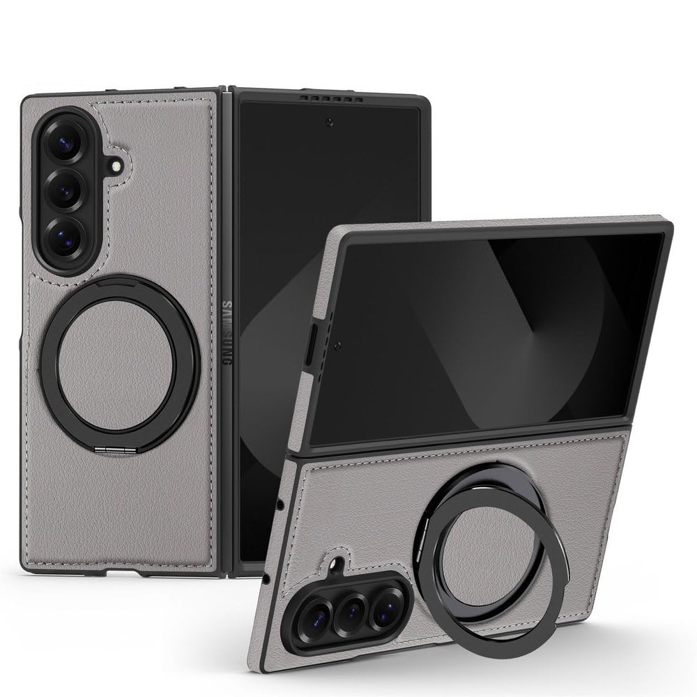 Custodia con supporto magnetico girevole a 360° in metallo per Samsung Galaxy Z Fold 8 Ultra 7 6 5 Z Flip 8 7 6 5, cover antiurto in pelle, grigia, per Samsung Galaxy Z Flip 8