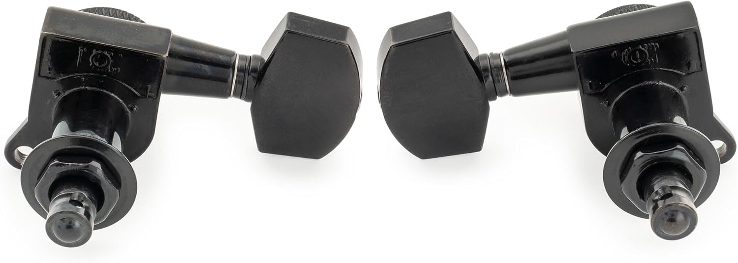 Musiclily Pro 3R3L 18:1 Ratio Full Sealed Locking Machine Heads Tuners Tuning Pegs Keys with Big Hex Button 45 Degree Screw for Acoustic Electric Guitar, Black