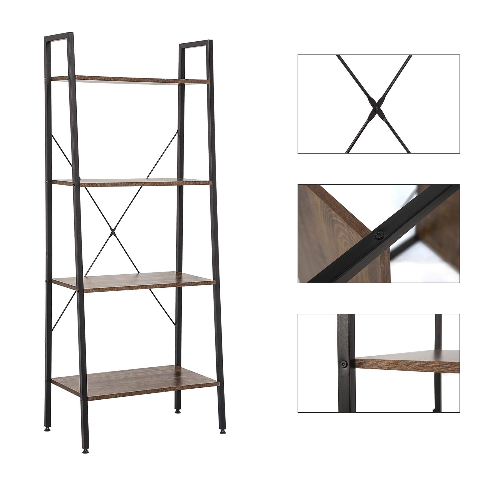 eSituro Estante para Piso Estantería Librería Estante de Cocina Estante de Almacenamiento de Organizador Multifuncional para Libros Plantas con 4 Estantes Metal + MDF 60x35x148CM SSTR0053