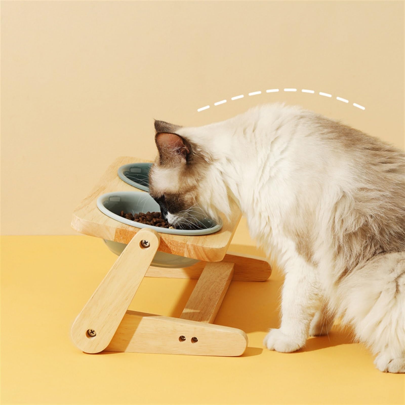 PUIOKA Cuenco de cerámica para Mascotas con Soporte de Madera con ángulo Ajustable, Adecuado para Perros y Gatos