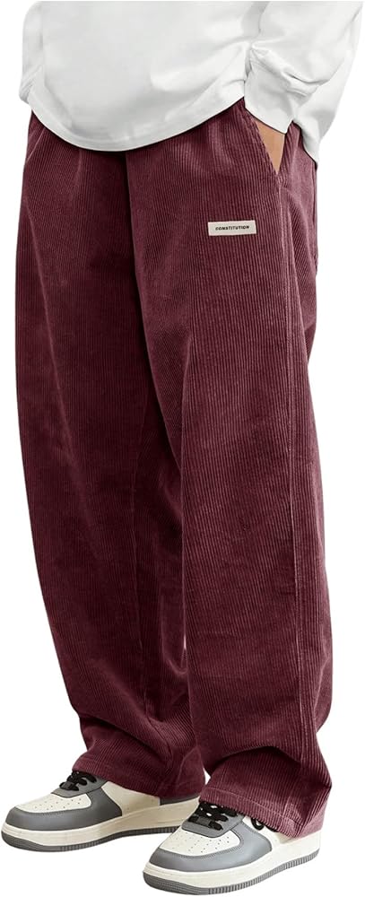 SOLY HUX Men's Corduroy Pants Casual Drawstring Elastic Waist