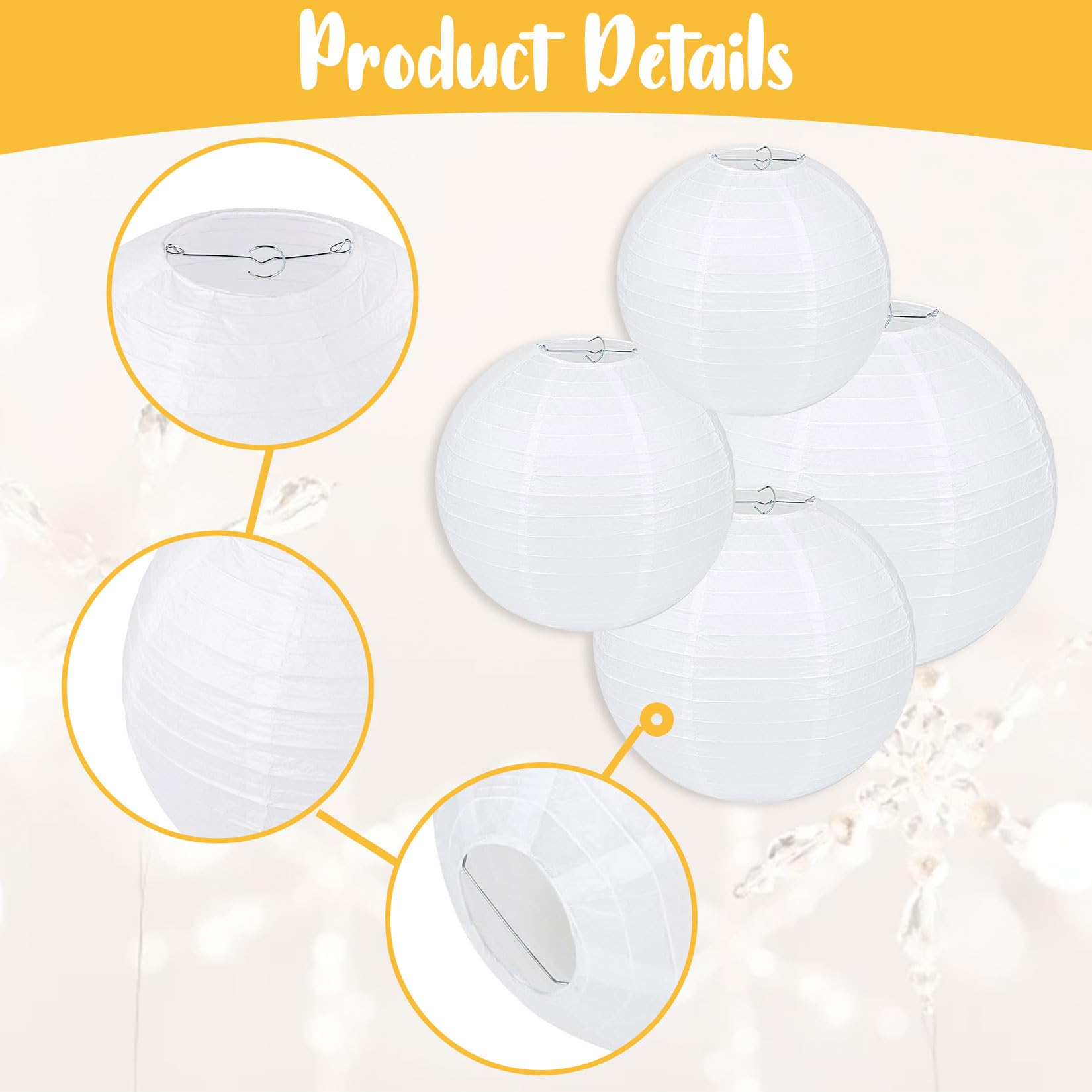 30er-Set Papierlampions Weiß mit LED Lichter, Runde Papierlaternen Warmweiß mit Mini LEDs, Deko Lampenschirm zum Aufhängen für Hochzeit, Gartenparty, Geburtstag & Feier (Ø 15/20/25/30cm)