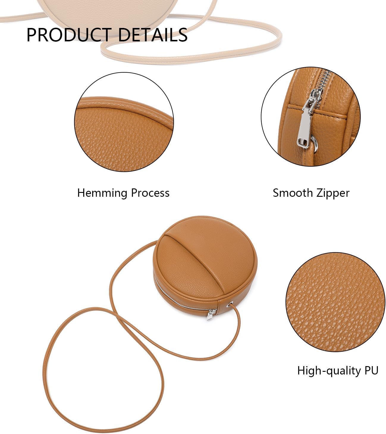 Circle Crossbody Bag for Women NYLON Circle Purse with Zipper Adjustable Knot Shoulder Straps - Image 4