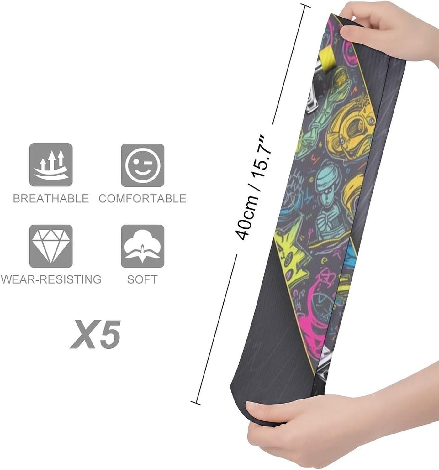 5 Pairs Knee High Socks Graffiti Skateboard Long Tube Boot Seamless Toe