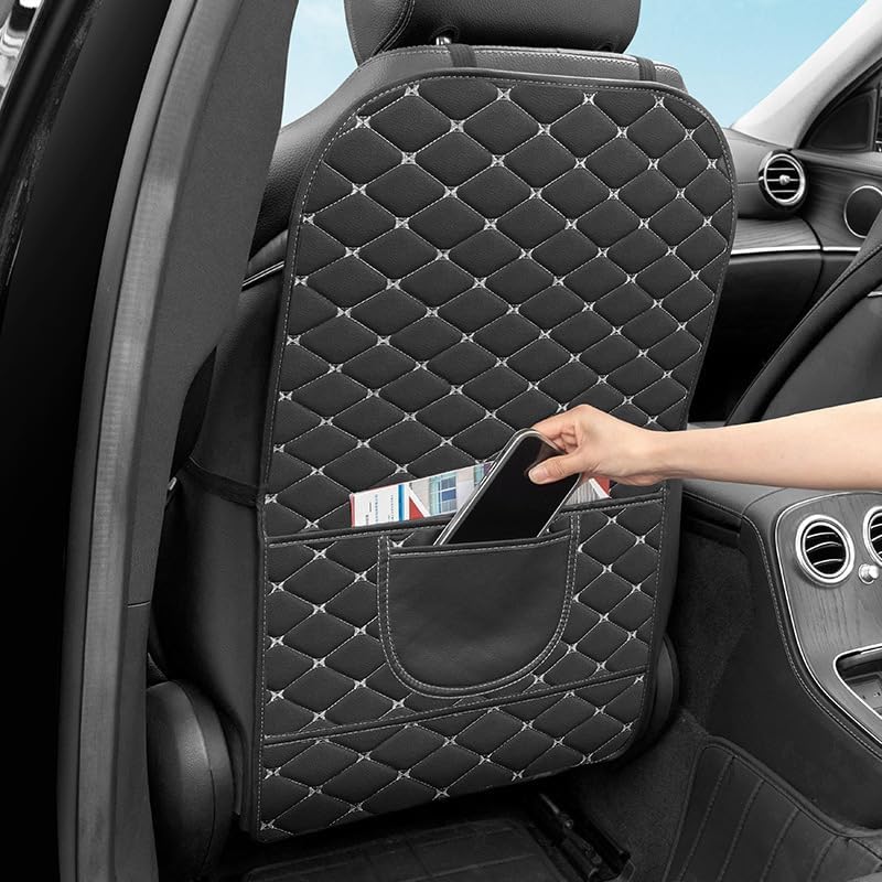 Kick Mats Back Seat Protector Compatible with Tesla Model X Plaid, Back Seat Cover with 2 Pocket Storage Organizer Waterproof Dirt Proof Leather Travel Accessories,L