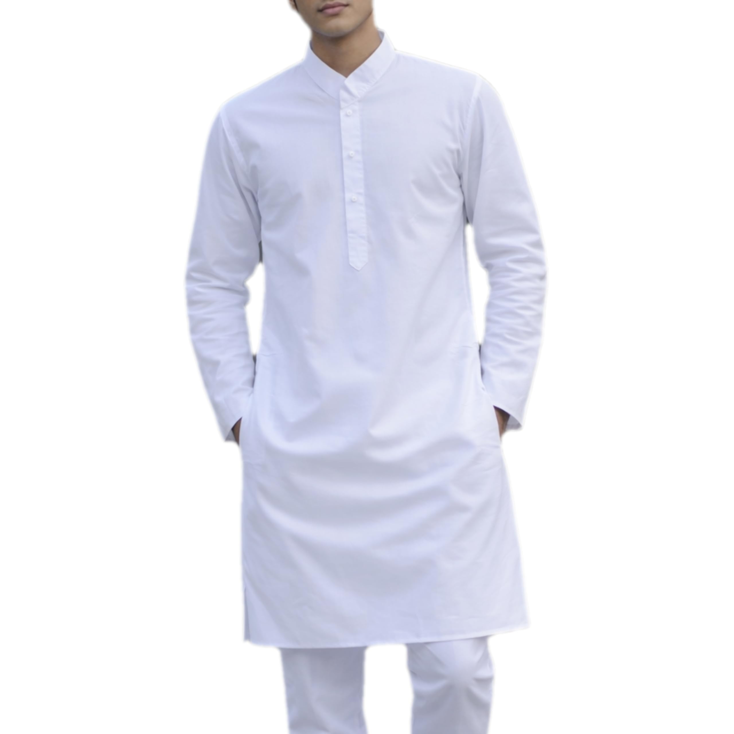 Pure Cotton White Kurta for Men | Regular Fit Traditional Ethnic Wear | Full Sleeve Cross-Neck Mandarin Collar Punjabi for Men (White)