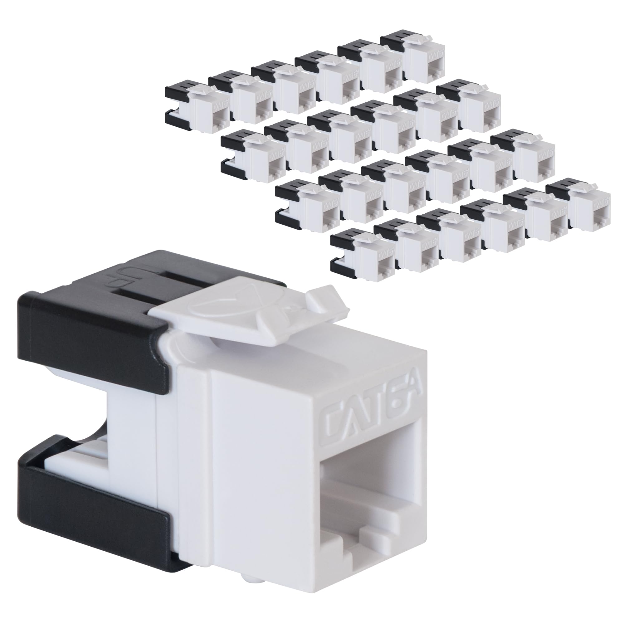 ICC CAT6A Keystone Jack with Slim Profile 180 Degree Punch Down, 10Gbps RJ45 UL Listed PoE++ TAA Compliant for Wall Plate or Patch Panel, Works with JackEasy Termination Tool, White 25 Pack