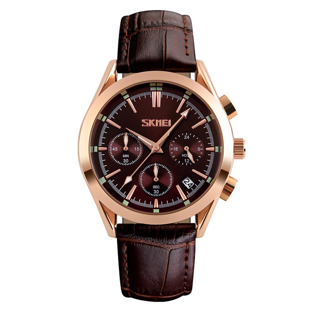 MASTOP Orologio da polso da uomo, analogico, in pelle, cassa in oro rosa, orologio al quarzo, impermeabile, con data, classico, da lavoro